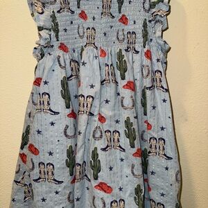 Pink Chicken Blue Western-Themed Dress